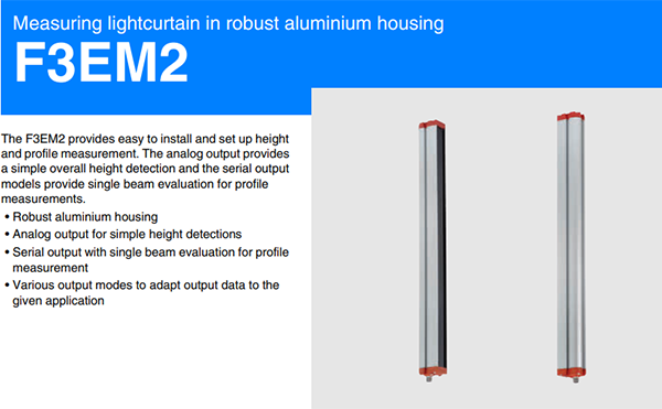 Các models của dòng cảm biến rèm (lưới) ánh sáng F3EM2 của Omron | F3EM2 Series Measuring light curtains in robust aluminium housing