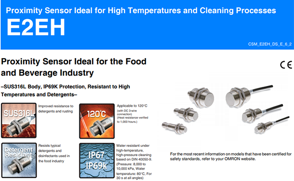 Các models thuộc dòng Cảm biến tiệm cận cảm ứng E2EH của Omron | E2EH Series Heat and detergent resistant inductive proximity sensors in cylindrical stainless steel housing for high temperature and cleaning