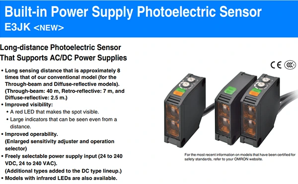Các models thuộc dòng cảm biến khoảng cách E3JK- của Omron | E3JK-  Series All voltage photoelectric sensor with long sensing distance