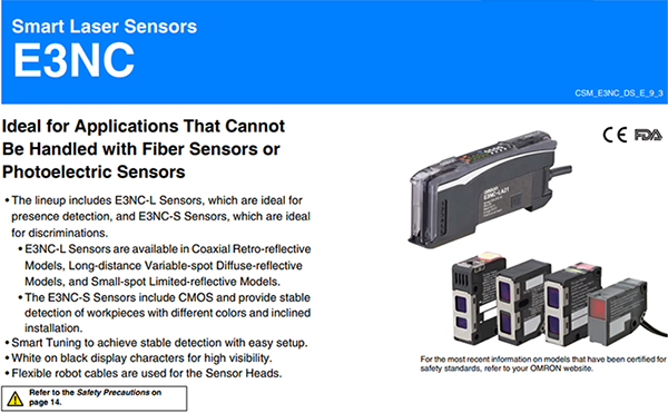 Các models thuộc dòng cảm biến quang điện E3NC của Omron | E3NC Series High precision laser sensor with separate amplifier
