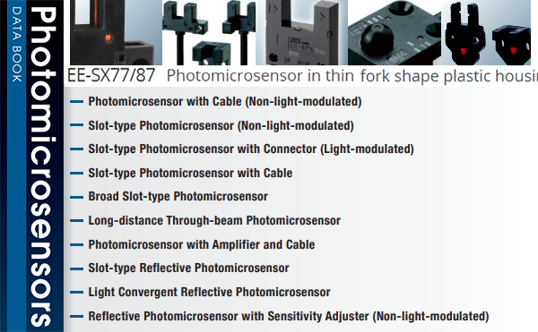 Các models thuộc dòng cảm biến quang điện EE-SX77 EE-SX87 của Omron | EE-SX77 EE-SX87 Series Photomicrosensor in thin fork shape plastic housing
