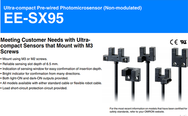 Các models thuộc dòng cảm biến quang điện EE-SX95 của Omron | EE-SX95 Series Ultra-compact fork shape pre-wired photomicrosensor (Non-modulated)