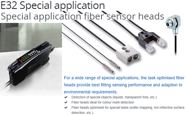 Các models thuộc dòng cảm biến sợi quang E32 Special application của Omron | E32 Special application Series Special application fiber sensor heads