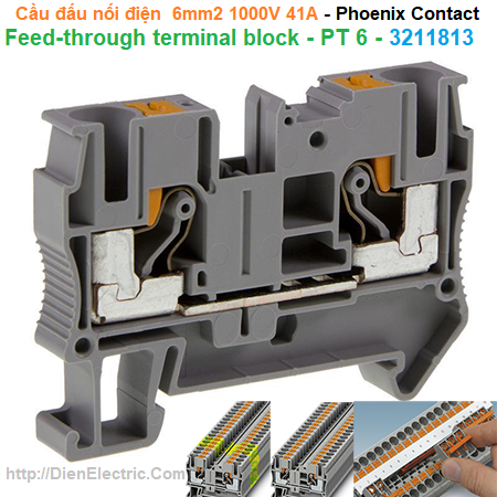 Cầu đấu nối điện  6mm2 1000V 41A - Phoenix Contact - Feed-through terminal block - PT 6 - 3211813