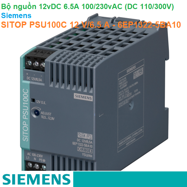 Bộ nguồn 12vDC 6.5A 1AC 120/230V (DC 110/300V) - Siemens - SITOP PSU100C 12 V/6.5 A - 6EP1322-5BA10