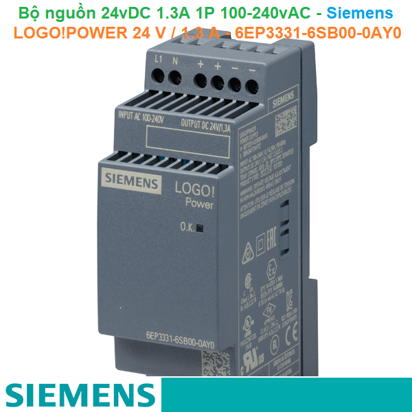 Bộ nguồn 24vDC 1.3A 1AC 100/240V - Siemens - Power supply unit - LOGO!POWER 24 V / 1.3 A - 6EP3331-6SB00-0AY0