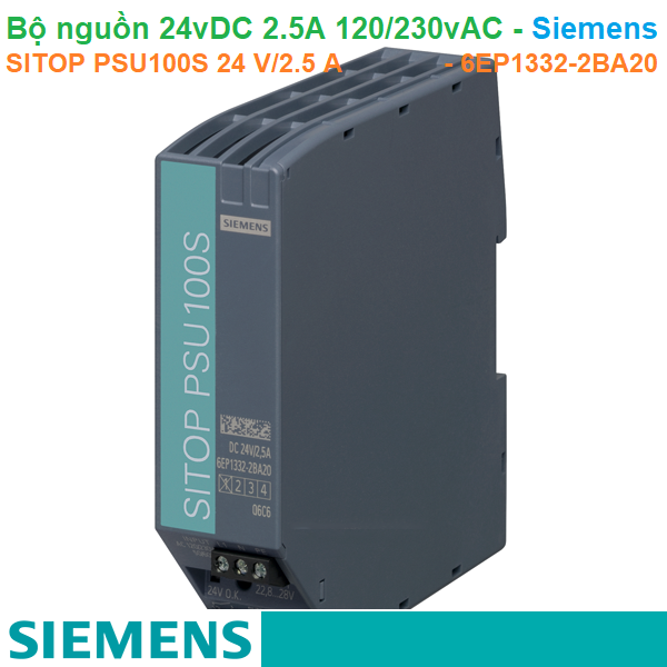 Bộ nguồn 24vDC 2.5A 1AC 120/230V - Siemens - SITOP PSU100S 24 V/2.5 A - 6EP1332-2BA20
