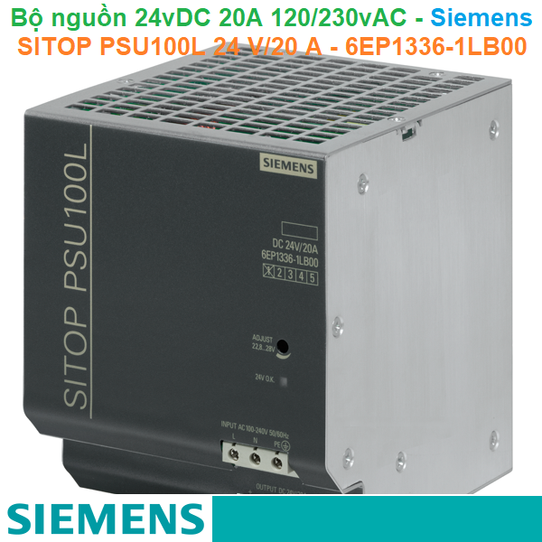 Bộ nguồn 24vDC 20A 1AC 120/230V - Siemens - SITOP PSU100L 24 V/20 A Stabilized power supply - 6EP1336-1LB00