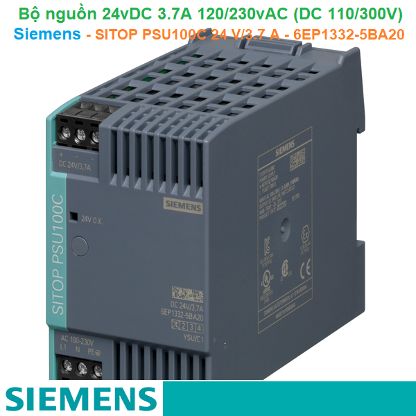 Bộ nguồn 24vDC 3.7A 1AC 120/230V (DC 110/300V) - Siemens - SITOP PSU100C 24 V/3.7 A - 6EP1332-5BA20