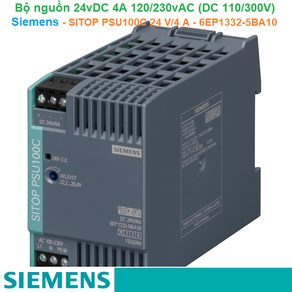 Bộ nguồn 24vDC 4A 1AC 120/230V (DC 110/300V) - Siemens - SITOP PSU100C 24 V/4 A - 6EP1332-5BA10