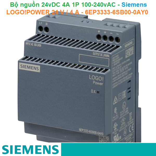 Bộ nguồn 24vDC 4A 1AC 100/240V - Siemens - Power supply unit - LOGO!POWER 24 V / 4 A - 6EP3333-6SB00-0AY0