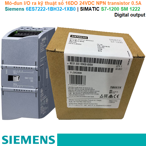 Siemens 6ES7222-1BH32-1XB0 | SIMATIC S7-1200 SM 1222 Digital output -Mô-đun I/O ra kỹ thuật số 16DO 24VDC NPN transistor 0.5A