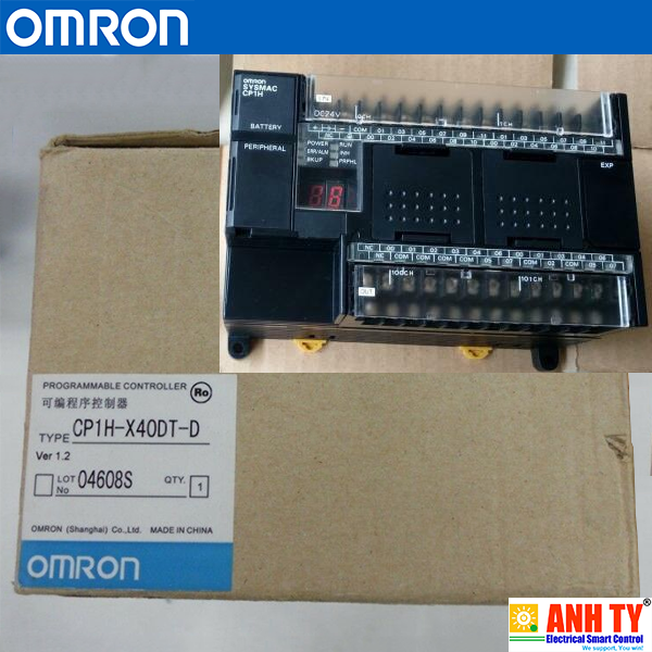 Omron CP1H-X40DT-D | Bộ lập trình PLC PLC, 24 VDC supply, 24 x 24 VDC inputs, 16 x NPN outputs 0.3 A, 1 x analog input, 20K steps program + 32K words data memory
