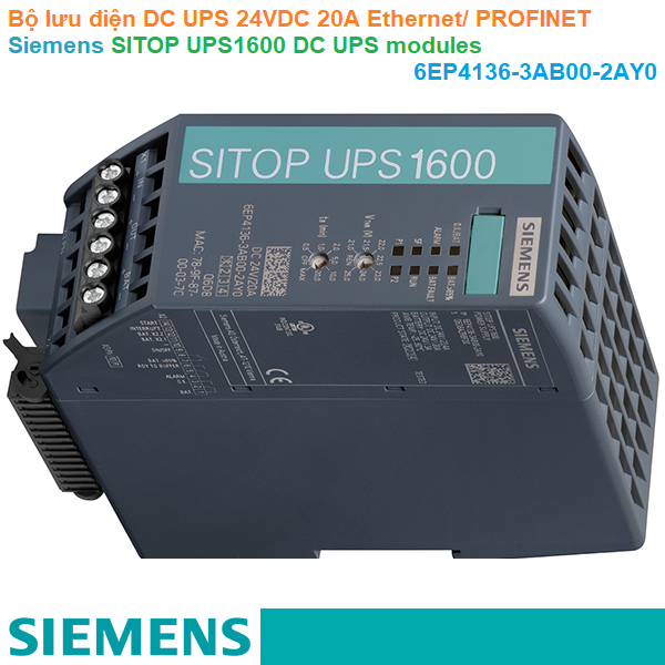 Bộ lưu điện DC UPS 24VDC 20A Ethernet/ PROFINET - Siemens - SITOP UPS1600 DC UPS modules 6EP4136-3AB00-2AY0
