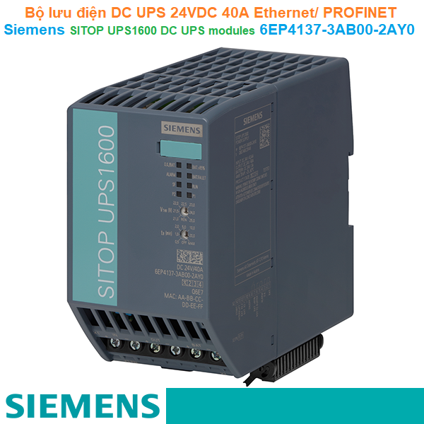 Bộ lưu điện DC UPS 24VDC 40A Ethernet/ PROFINET - Siemens - SITOP UPS1600 DC UPS modules 6EP4137-3AB00-2AY0