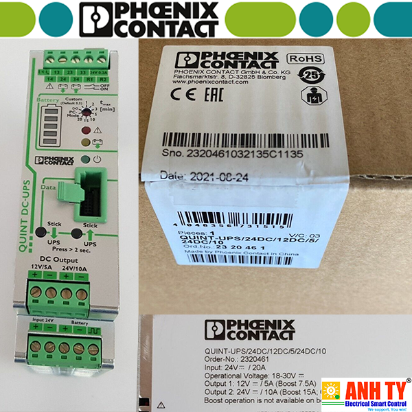 Bộ lưu điện UPS 24VDC 12VDC 5A 24VDC 10A Phoenix Contact QUINT-UPS/ 24DC/12DC/5/24DC/10 - 2320461