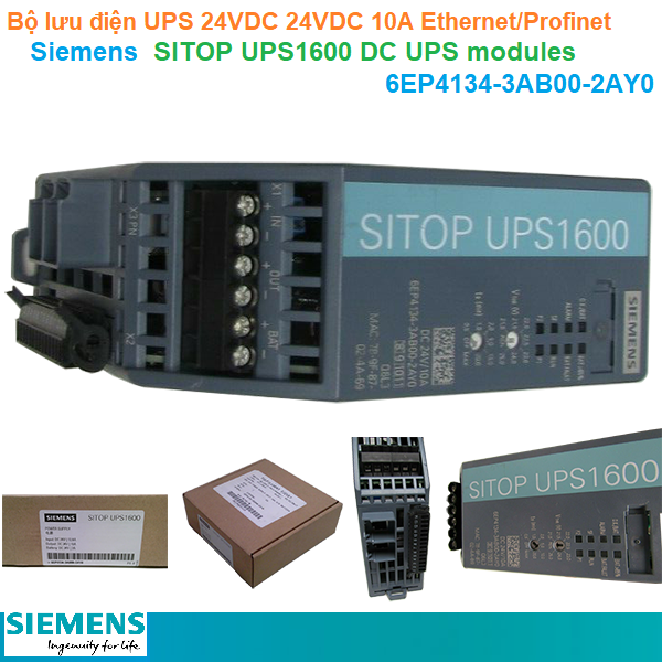 Bộ lưu điện UPS 24VDC 24VDC 10A Ethernet/ Profinet - Siemens - SITOP UPS1600 DC UPS modules 6EP4134-3AB00-2AY0