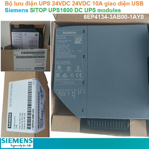Bộ lưu điện UPS 24VDC 24VDC 10A USB interface - Siemens - SITOP UPS1600 DC UPS modules 6EP4134-3AB00-1AY0