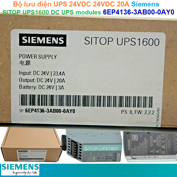 Bộ lưu điện UPS 24VDC 24VDC 20A - Siemens - SITOP UPS1600 DC UPS modules 6EP4136-3AB00-0AY0