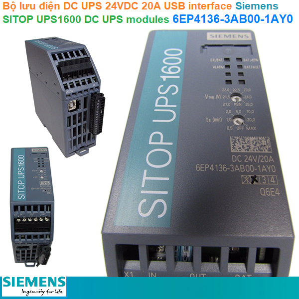 Bộ lưu điện UPS 24VDC 24VDC 20A USB interface - Siemens - SITOP UPS1600 DC UPS modules 6EP4136-3AB00-1AY0
