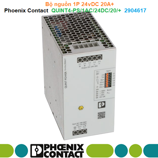 Bộ nguồn 1P 24vDC 20A+ - Phoenix Contact - QUINT4-PS/1AC/24DC/20/+ - 2904617