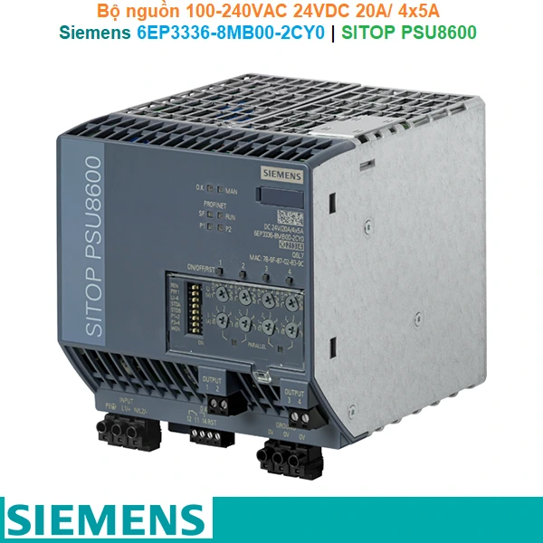 Bộ nguồn Siemens 6EP3336-8MB00-2CY0 | PSU8600 1AC 20 A/4x5 A PN | 100-240VAC 24VDC 20A 4x5A PN/IE