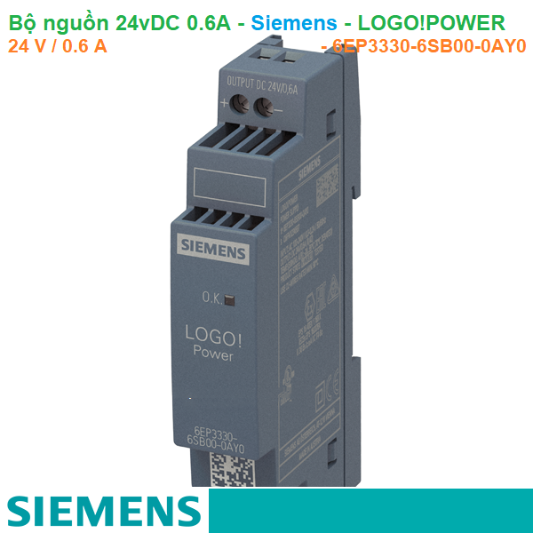 Bộ nguồn 24vDC 0.6A 1AC 100-240V - Siemens - Power supply unit - LOGO!POWER 24 V / 0.6 A - 6EP3330-6SB00-0AY0