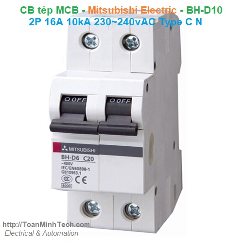 CB tép MCB - Mitsubishi Electric - BH-D10 2P 20A 10kA 230~240vAC Type C N