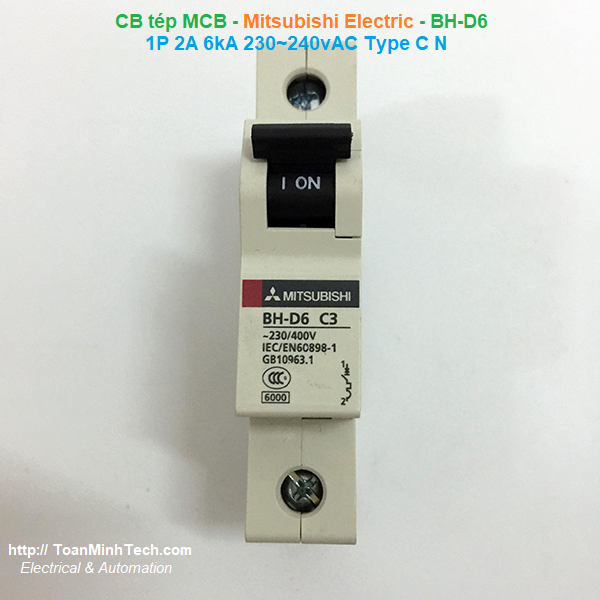 CB tép MCB - Mitsubishi Electric - BH-D6 1P 2A 6kA 230~240vAC Type C N