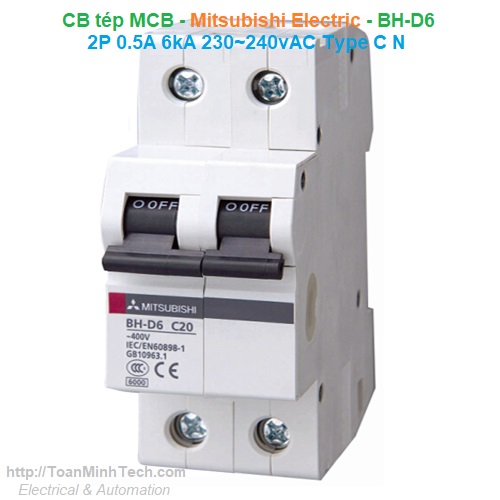 CB tép MCB - Mitsubishi Electric - BH-D6 2P 0.5A 6kA 230~240vAC Type C N