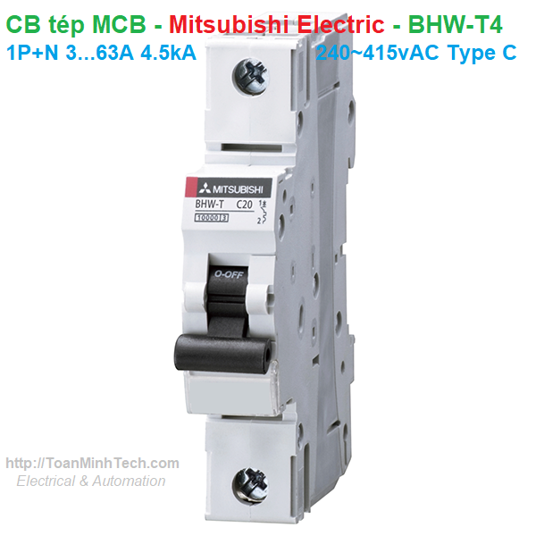 CB tép MCB - Mitsubishi Electric - BHW-T4 1P+N 3...63A 4.5kA 240~415vAC Type C