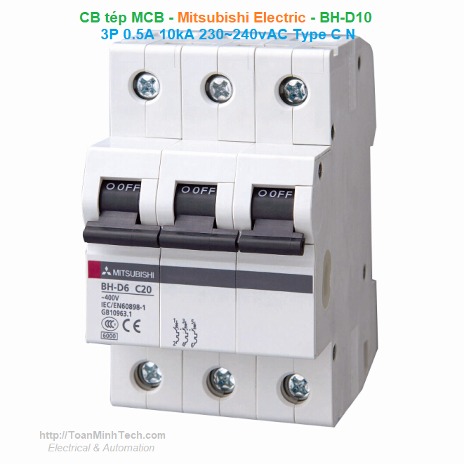 CB tép MCB - Mitsubishi Electric - BH-D10 3P 0.5A 10kA 230~240vAC Type C N