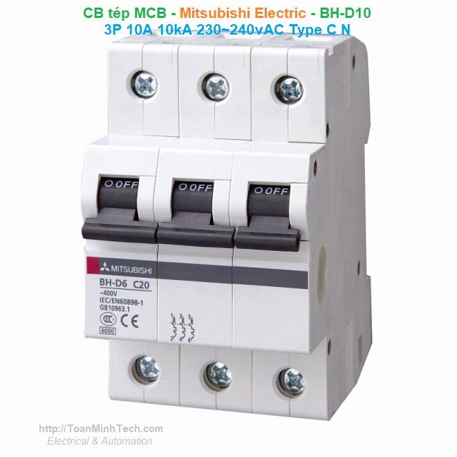 CB tép MCB Mitsubishi Electric BH-D10 3P 10A 10kA 230~240vAC Type C N