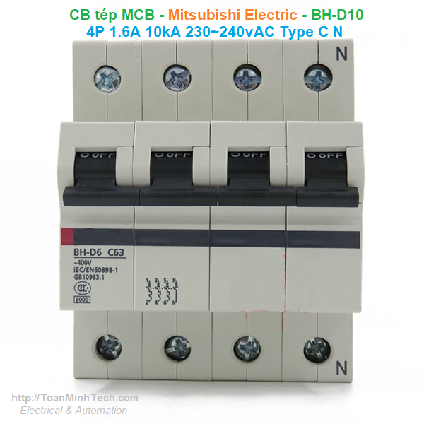 CB tép MCB - Mitsubishi Electric - BH-D10 4P 1.6A 10kA 230~240vAC Type C N