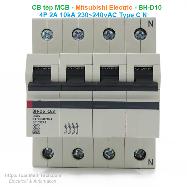 CB tép MCB - Mitsubishi Electric - BH-D10 4P 2A 10kA 230~240vAC Type C N