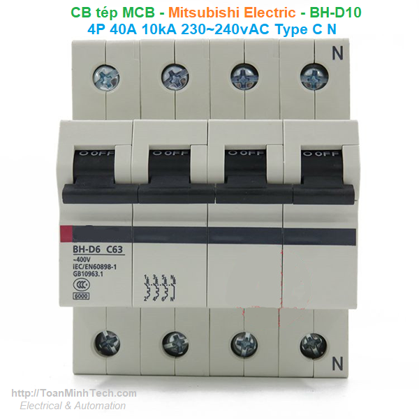 CB tép MCB - Mitsubishi Electric - BH-D10 4P 40A 10kA 230~240vAC Type C N