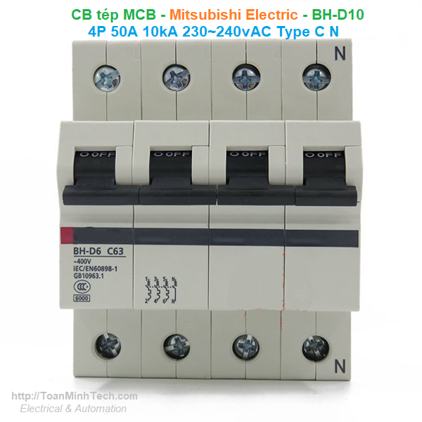 CB tép MCB - Mitsubishi Electric - BH-D10 4P 50A 10kA 230~240vAC Type C N
