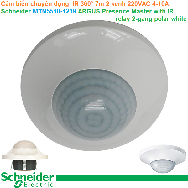 Cảm biến chuyển động  IR 360° 7m 220VAC 10A - Schneider MTN5510-1219 ARGUS Presence Master with IR relay 2-gang polar white