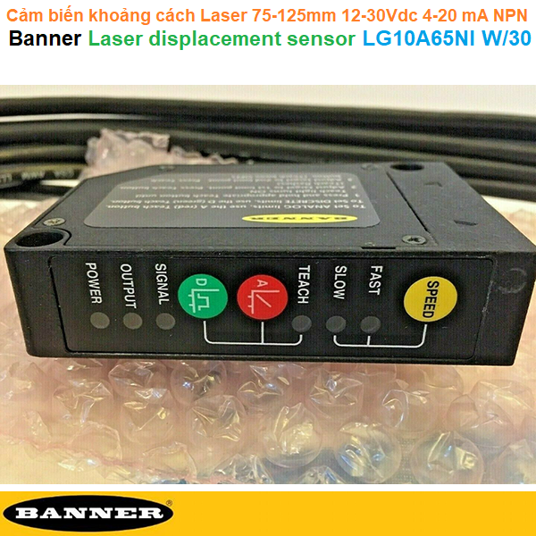 Cảm biến khoảng cách Laser 75-125mm 12-30Vdc 4-20 mA NPN - Banner - Laser displacement sensor LG10A65NI W/30