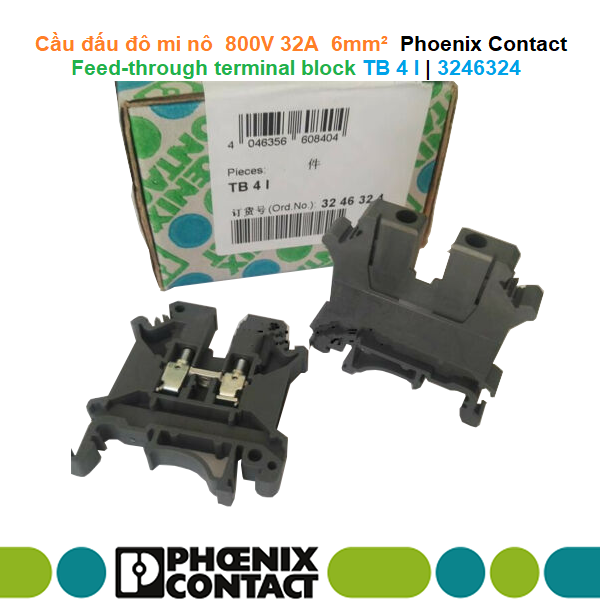 Cầu đấu đô mi nô  800V 32A  6mm² - Phoenix Contact - Feed-through terminal block TB 4 I | 3246324
