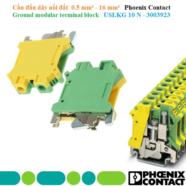 Cầu đấu dây nối đất  0.5 mm² - 16 mm² - Phoenix Contact - Ground modular terminal block - USLKG 10 N - 3003923