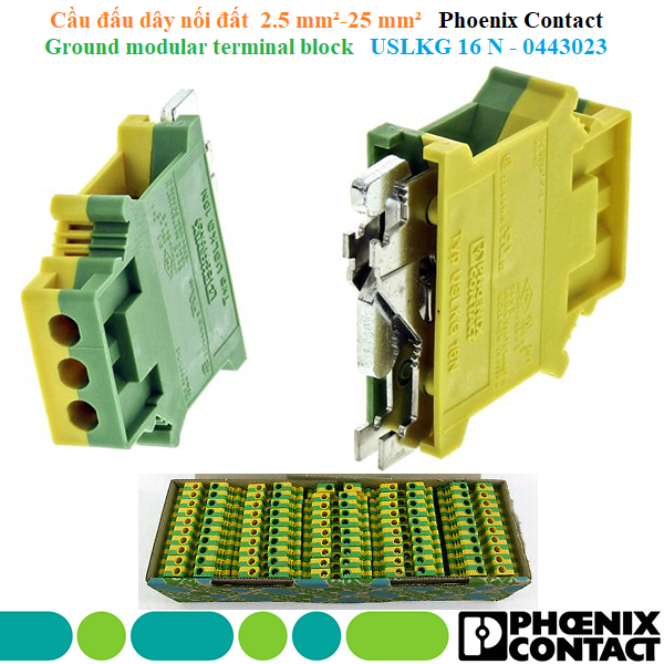 Cầu đấu dây nối đất  2.5 mm²-25 mm² - Phoenix Contact - Ground modular terminal block - USLKG 16 N - 0443023