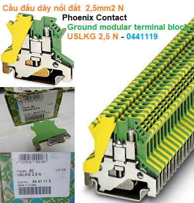 Cầu đấu dây nối đất  2,5mm2 N - Phoenix Contact - Ground modular terminal block - USLKG 2,5 N - 0441119