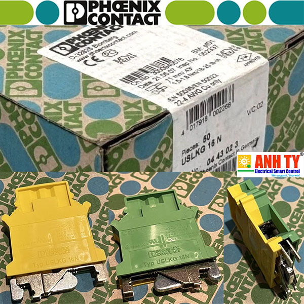 Cầu đấu nối đất Phoenix Contact USLKG 16 N - 0443023 | 16mm2 690V PE-foot Screw M4 Gre-Yel