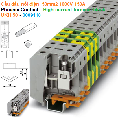 Cầu đấu nối điện  50mm2 1000V 150A - Phoenix Contact - High-current terminal block - UKH 50 - 3009118