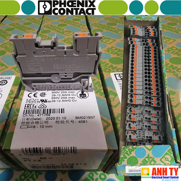 Cầu đấu nối điện Phoenix Contact PT 2,5 - 3209510 | 2.5mm2 800V 24A Feed-through Push-in Gray