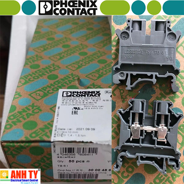 Cầu đấu nối điện Phoenix Contact TB 6 I - 3000486 | 800V 41A 6mm2 Feed-through Screw Xám