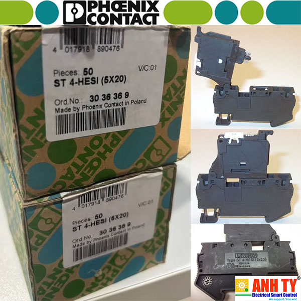 Cầu đấu nối điện có cầu chì Phoenix Contact ST 4-HESI (5X20) - 3036369 | 4mm2 500V 6.3A G/5x20  Spring-cage Đen