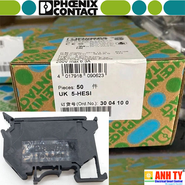 Cầu đấu nối điện có cầu chì Phoenix Contact UK 5-HESI - 3004100 | 0.2-4mm2 800V 6.3A G/ 5x 20/25/30 Screw Black