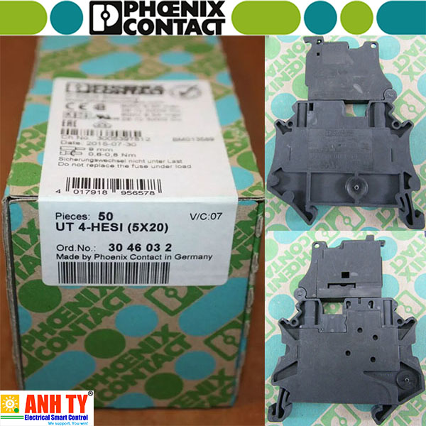 Cầu đấu điện có cầu chì Phoenix Contact UT 4-HESI (5X20) - 3046032 | 4mm2 500V 6.3A G/5x20 Screw Đen
